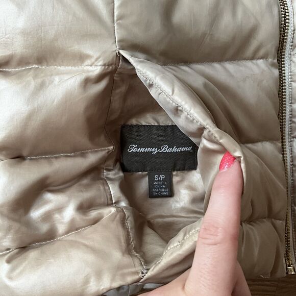 Tommy Bahama Duck Down Puffer Vest Womens Small Beige Cream Reversible Zip - Picture 6 of 11